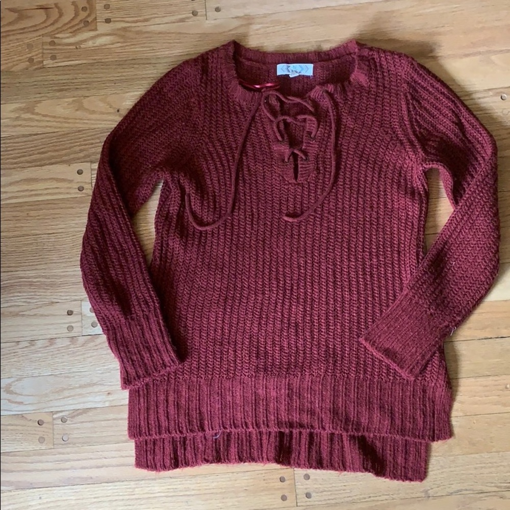 Burnt Orange Lace Up Sweater